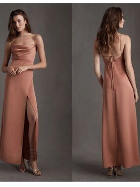 NWT Anthropologie BHLDN Remy Cowl-Neck Faux-Wrap Satin Gown Sedona Mauve Size 2